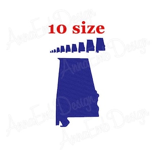 Alabama Stickdatei. Alabama Zustand Design. Maschinenstickerei. Alabama Füllstich. Alabama Design. Alabama Mini. Alabama-Silhouette