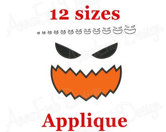 Applikationsbroderidesign med läskigt pumpaansikte, Halloween (nedladdning direkt)