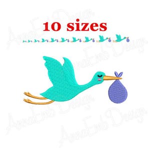 Stork Baby Embroidery design. Stork Silhouette. Mini Stork Embroidery. Stork design. Baby Embroidery. Machine Embroidery Design.