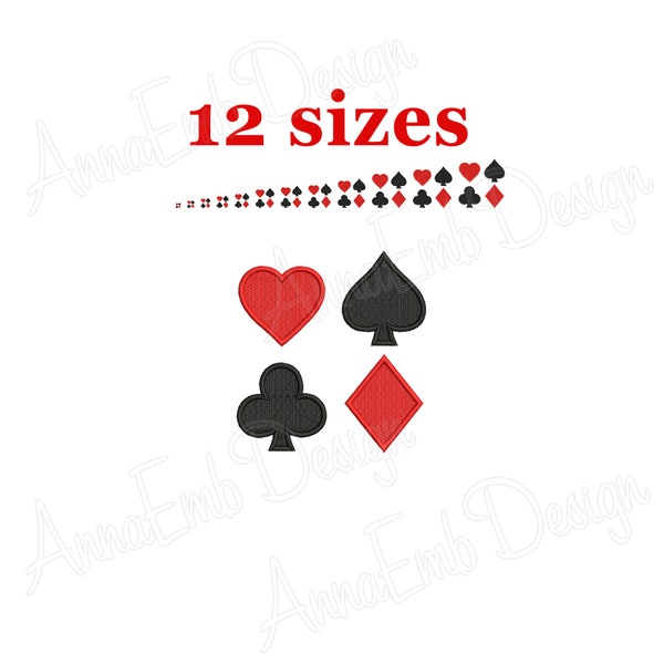 Card suits Embroidery design. Card suits Silhouette Card suits  mini Card suits design Machine Embroidery Design Heart, diamond, spade, club