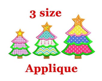 Desenho de bordado aplique de árvore de Natal (download digital)