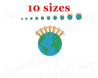 Earth Embroidery Design, Globe Silhouette (Instant Download)