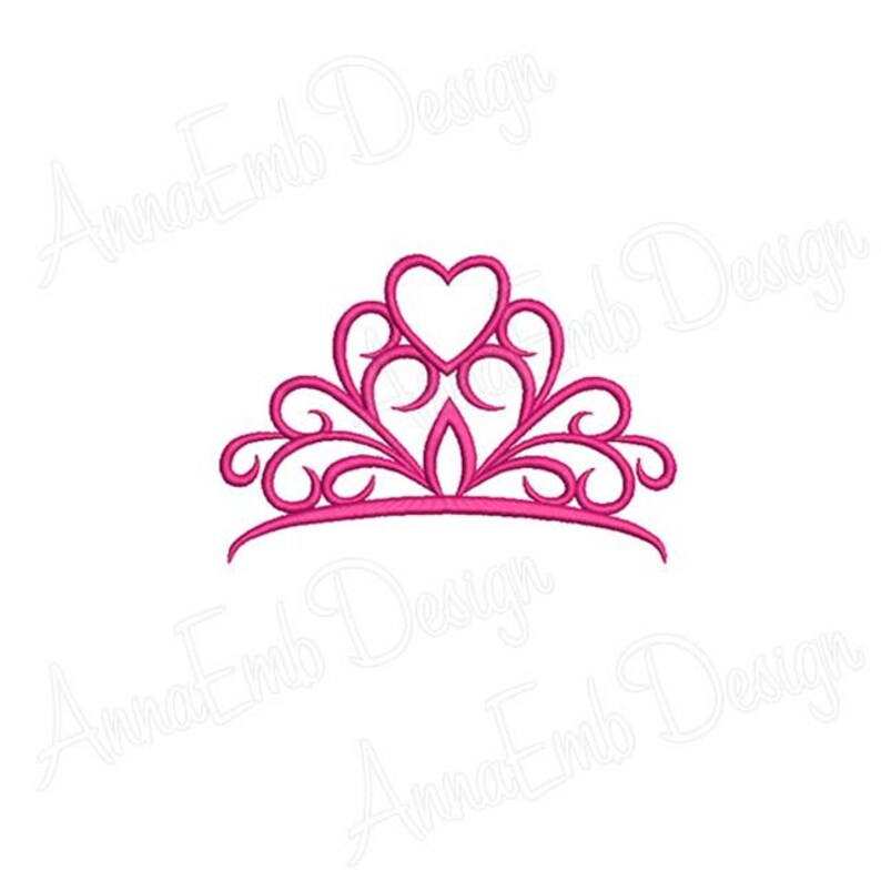 May include: A pink princess crown with a heart-shaped center. The crown has a delicate, ornate design.