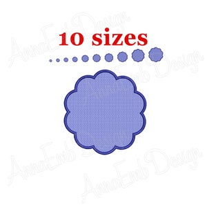 May include: A blue, scalloped circle embroidery design with 10 different sizes. The design is perfect for adding a decorative touch to any project.