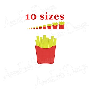 Diseño de bordado de patatas fritas. Papas fritas mini. Silueta de papas fritas. Diseño de bordado a máquina. Diseño de patatas fritas