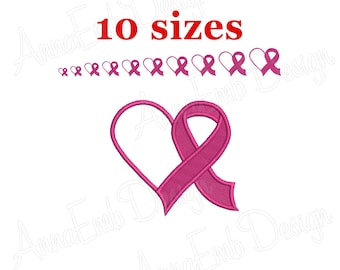 Cancer Awareness Ribbon Embroidery design. Cancer Ribbon Silhouette. Machine Embroidery Design. Cancer Awareness Ribbon heart