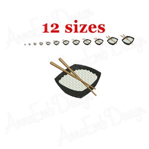 Bowl of Rice Embroidery Design. japanese food chopsticks Embroidery Design. Food embroidery Design. Rice mini Rice filled stitch