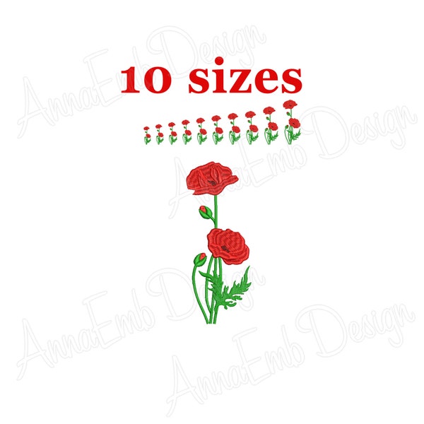 Poppy Embroidery Design. Mini Poppy. Machine Embroidery Design. Flower Small. Mini flower Embroidery Design.