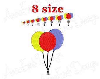 Design de bordado com balões. Mini balão. Design de bordado com ponto cheio. Design de bordado à máquina. Trio de balões. Bordado de festa.