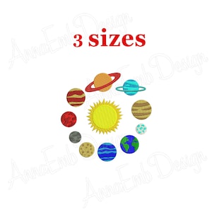 Diseño de bordado planeta. Planeta mini bordado. Silueta planeta. Bordado a máquina. Diseño de planetas. Sistema solar. Cosmos bordado