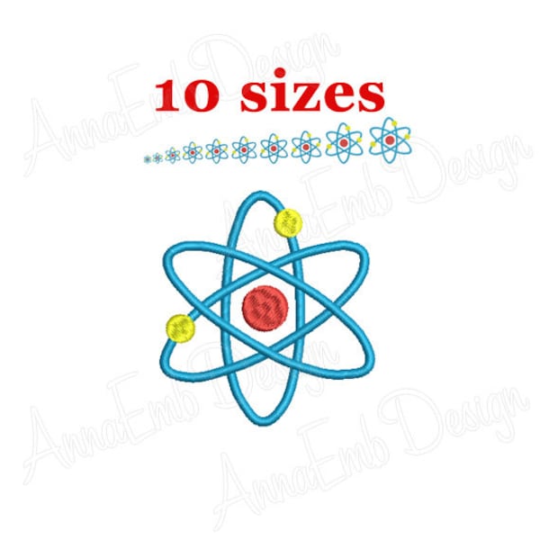 Atom Embroidery Design. Atom Mini. Atom Silhouette. Atom symbol embroidery. Science embroidery design. Machine embroidery design.