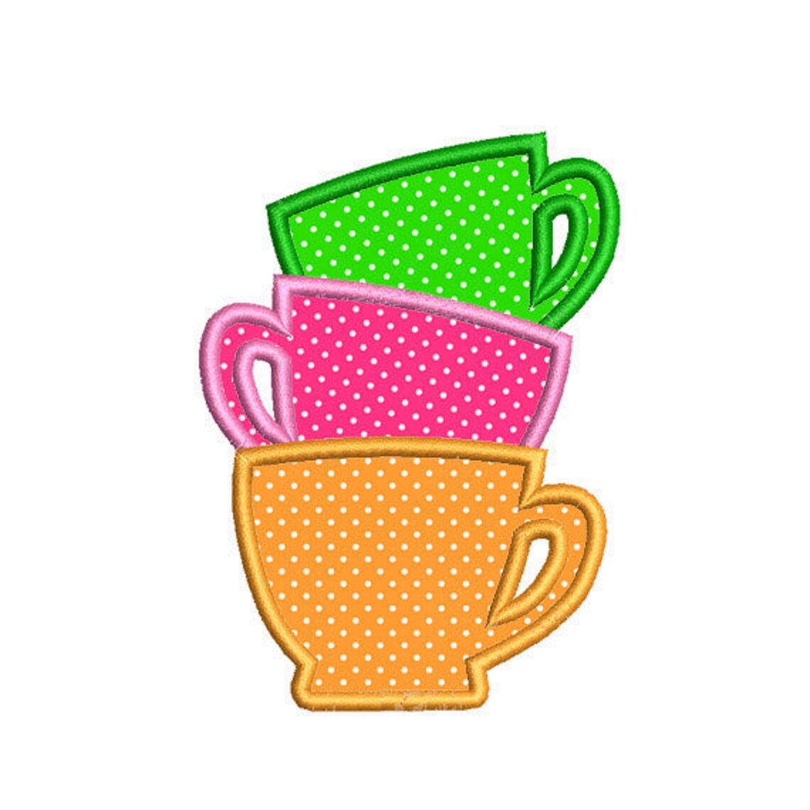 Tea Cups Embroidery Applique Design. 3 Tea Cups Embroidery Etsy