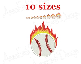 Baseball Embroidery Design. Mini Baseball. Softball design. Fire Baseball ball embroidery. Machine embroidery design. Sport embroidery