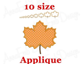 Diseño de bordado de aplique de hoja de arce, otoño, Día de Acción de Gracias (descarga instantánea)
