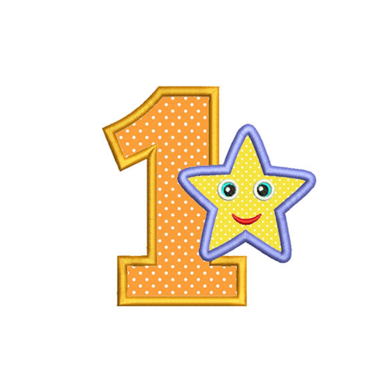 Star with number 1 applique Machine Embroidery Design. Number | Etsy