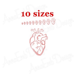 Anatomisches Herz Stickdatei. Mini Herz Embroidery. Herzformen. Valentinstag. Stickdatei für die Stickmaschine. Medizinische Stickerei