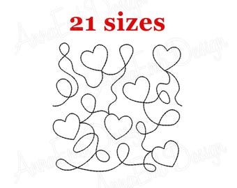 Ricamo a blocchi di cuore per quilting. Quilting a cuore da bordo a bordo (Download immediato)