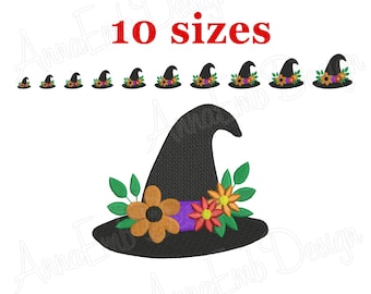 Maskinbroderidesign för häxhatt, Halloween-design (direkt nedladdning)