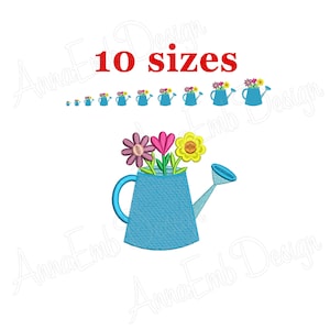 Watering Can embroidery design. Machine embroidery design. Watering Can flowers embroidery design. Watering Can mini Embroidery.