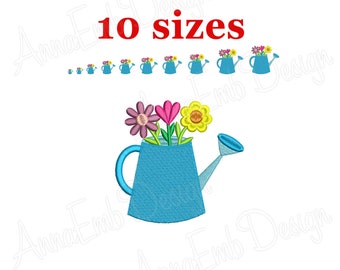 Gieter met bloemen borduurontwerp (digitale download)