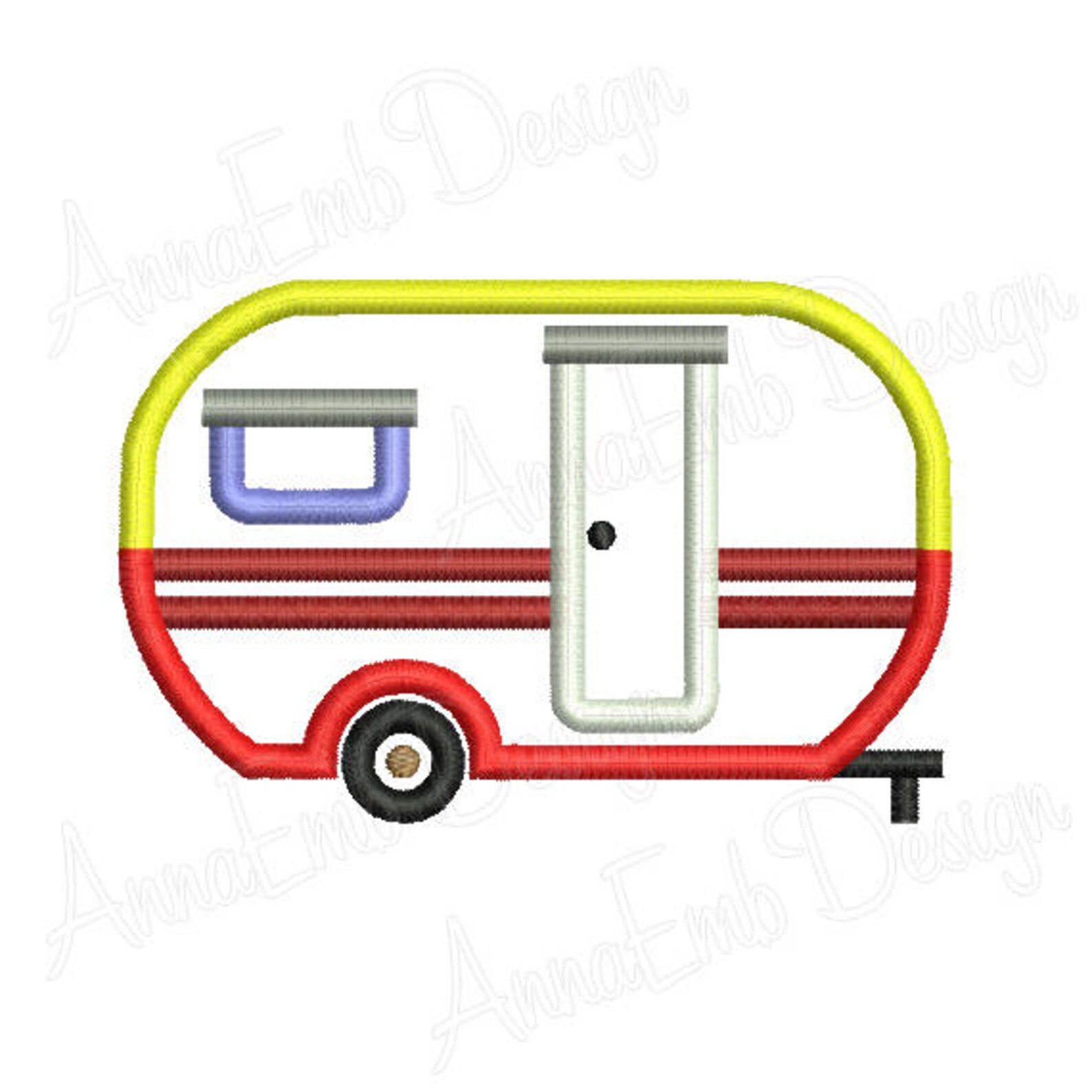 Camper Trailer Applique Embroidery. Camping Trailer Embroidery Design