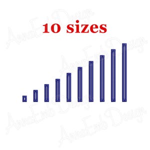 May include: A graphic showing ten blue vertical bars of increasing height, resembling a signal strength indicator. The text "10 sizes" is in red above the bars, indicating the availability of different sizes.