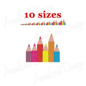 Buntstifte Stickdatei. Zurück zur Schule Design. Erste Klasse. Mini Bleistift Design. Bleistift Füllen Design. Stickdatei für die Stickmaschine.
