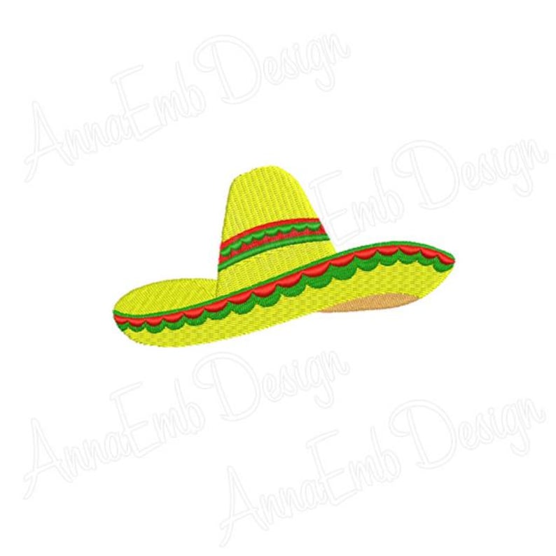 May include: A yellow sombrero with red and green trim. The hat is a traditional Mexican style hat.