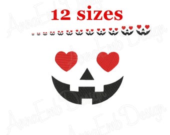 Broderidesign med Jack-O-Lantern-ansikte, pumpa Halloween-silhuett (nedladdning direkt)