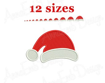 Diseño de bordado de gorro de Papá Noel. Silueta de gorro de Papá Noel. Gorro de Papá Noel en miniatura. Bordado a máquina. Bordado navideño. Gorro navideño de Papá Noel