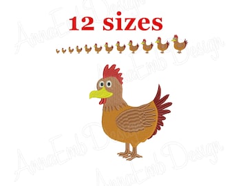 Disegno di ricamo del gallo, silhouette di gallo, ricamo della gallina, ricamo a tema fattoria (download immediato)