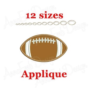 May include: A brown and white football applique embroidery design in 12 sizes. The design is shown in the largest size.