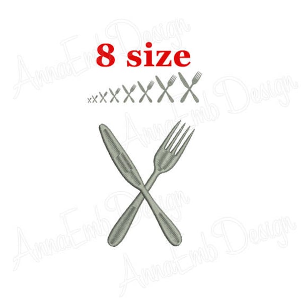 Cutlery Fork Knife Embroidery Design. Mini Cutlery Design. Cutlery Silhouette. Kitchen embroidery. Cutlery Design. Machine embroidery.