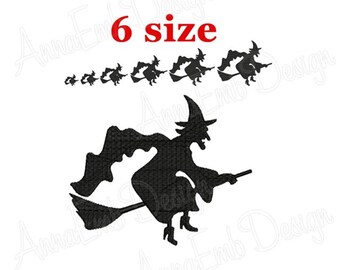 Witch Silhouette Embroidery Design, Halloween Embroidery (Instant Download)