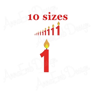 Birthday candle number Embroidery Design. First Birthday Candle. Machine Embroidery Design. Candle Embroidery Design.