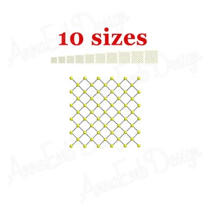 May include: A digital embroidery design of a yellow and black net with 10 different sizes. The design is called "Anna Emb Design".