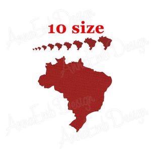 Design de bordado do Brasil. País do Brasil. Bordado à máquina. Ponto preenchido do Brasil. Design do Brasil. Mini silhueta do Brasil. América do Sul.