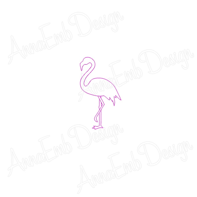 May include: A pink flamingo outline illustration. The flamingo is standing on one leg with its neck curved.