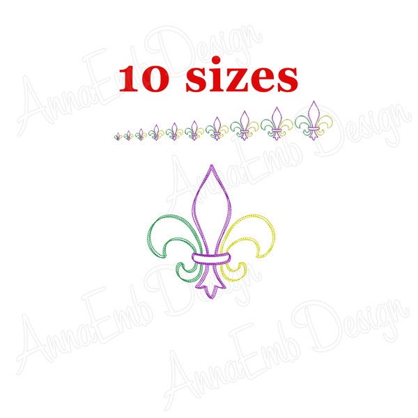 Design del ricamo Fleur de lis. Design ricamo macchina. Mini Fleur de lis. Design ricamo mardi gras. Progetto Fleur de lis.