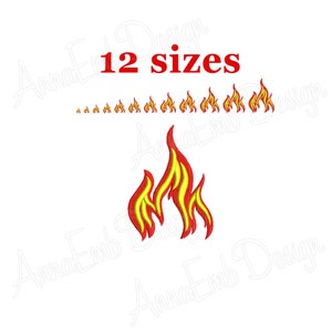 May include: A digital embroidery design of a red and yellow flame. The design comes in 12 different sizes.