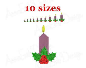 Disegno per ricamo di candele natalizie. Mini candela. Disegno per ricamo a macchina. Silhouette di candela. Punti riempiti di candele.