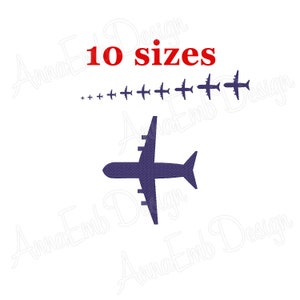 May include: A blue airplane silhouette embroidery design in 10 different sizes. The design is perfect for creating personalised projects like clothing, bags, and home decor.