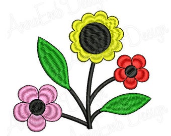 Flowers embroidery design. Daisy Embroidery design. Sunflower Embroidery design. Poppy flower embroidery design. Flower Mini embroidery.