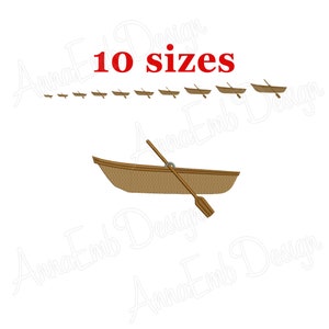 Puede incluir: Diseño de bordado de un bote de remos de madera con un remo. El diseño viene en 10 tamaños.