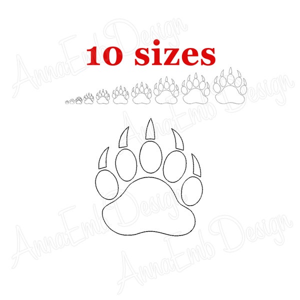 Bear paw Print Embroidery Design. Paw Mini Embroidery. Machine Embroidery Design. Bear paw Outline. Animal design. Small Paw.