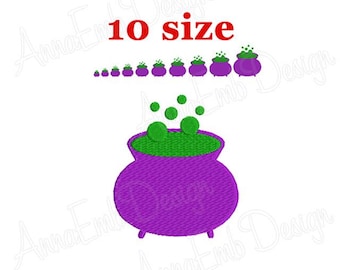 Witch Cauldron embroidery design. Witch Cauldron mini. Witch Cauldron Silhouette. Machine embroidery. Witch design. Halloween design.