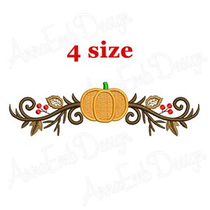 May include: Embroidery design of a pumpkin with leaves and berries. The design is available in four sizes.
