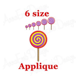 Lollipop applique embroidery design. Candy applique embroidery design. Machine embroidery design. Swirl Lollipop embroidery