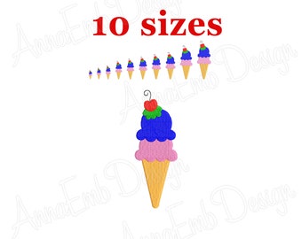 Ice Cream Cone Embroidery Design (Instant Download)