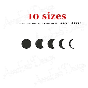 Mond Stickerei Design. Mond Silhouette Stickerei Design. Mond-Design. Mini-Mond. Mondphasen. Mondphasen. Maschine Stickerei Design.